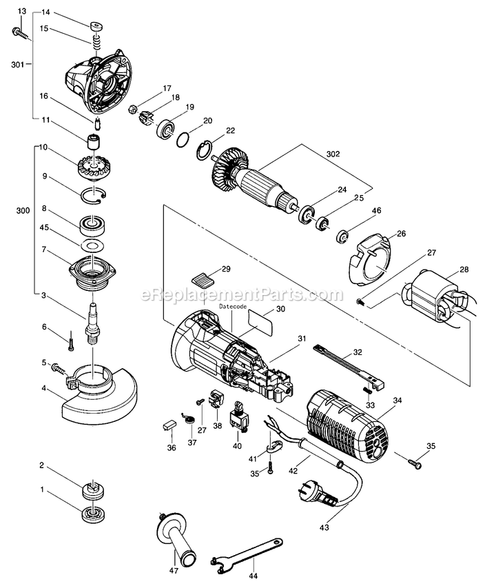 Black and Decker STGS6115-AR (Type 1) 600w Slide Switch Angle Grinder Power Tool Page A Diagram